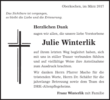 Traueranzeige von Julie Winterlik von Amtsblatt_Oko