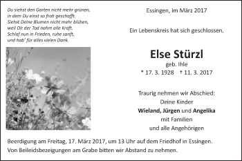 Traueranzeige von Else Stürzl von Schwäbische Post