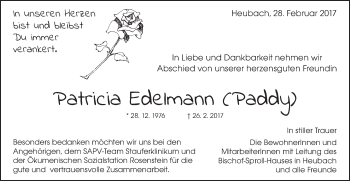 Traueranzeige von Patricia Edelmann von Gmünder Tagespost