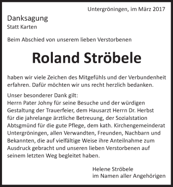 Traueranzeige von Roland Ströbele von Kocher-Lein-Bote