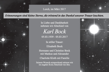 Traueranzeige von Karl Bock von Gmünder Tagespost