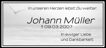 Traueranzeige von Johann Müller von Schwäbische Post