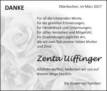 Traueranzeige von Zenta Uiffinger von Amtsblatt_Oko