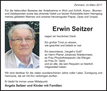 Traueranzeige von Erwin Seitzer von Gmünder Tagespost