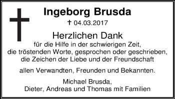 Traueranzeige von Ingeborg Brusda von Gmünder Tagespost
