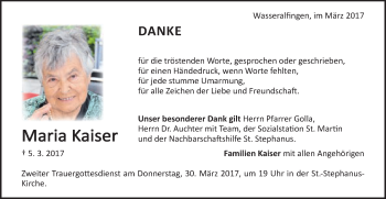 Traueranzeige von Maria Kaiser von Schwäbische Post