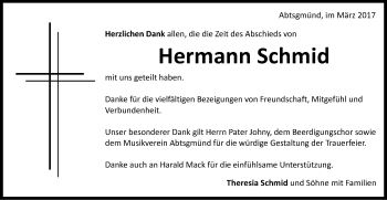 Traueranzeige von Hermann Schmid von Schwäbische Post