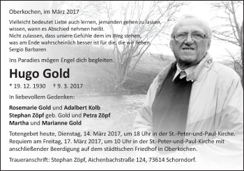 Traueranzeige von Hugo Gold von Schwäbische Post