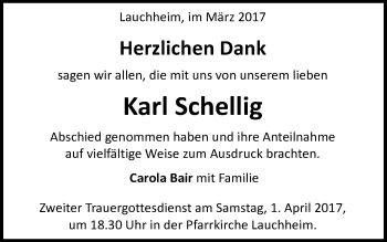 Traueranzeige von Karl Schellig von Schwäbische Post