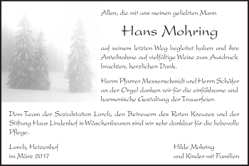 Traueranzeige von Hans Mohring von Gmünder Tagespost