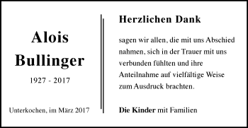 Traueranzeige von Alois Bullinger von Schwäbische Post