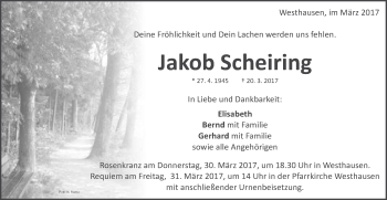 Traueranzeige von Jakob Scheiring von Schwäbische Post