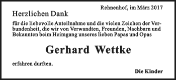 Traueranzeige von Gerhard Wettke von Gmünder Tagespost