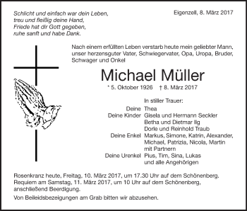 Traueranzeige von Michael Müller von Schwäbische Post