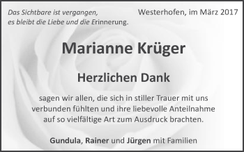 Traueranzeige von Marianne Krüger von Schwäbische Post