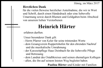 Traueranzeige von Heinrich Härter von Gmünder Tagespost