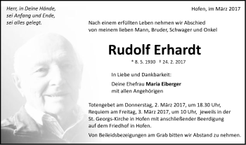 Traueranzeige von Rudolf Erhardt von Schwäbische Post