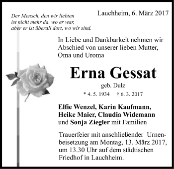 Traueranzeige von Erna Gessat von Schwäbische Post