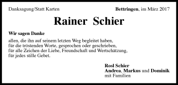 Traueranzeige von Rainer Schier von Gmünder Tagespost