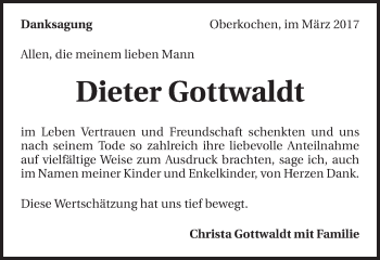 Traueranzeige von Dieter Gottwaldt von Amtsblatt_Oko