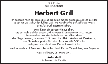 Traueranzeige von Herbert Grill von Schwäbische Post
