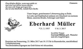 Traueranzeige von Eberhard Müller von Gmünder Tagespost