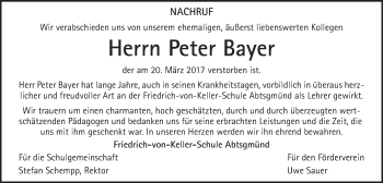 Traueranzeige von Peter Bayer von Schwäbische Post