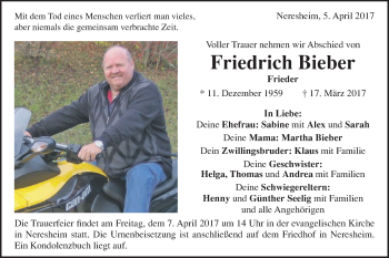Traueranzeige von Friedrich Bieber von Schwäbische Post