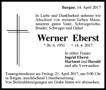 Traueranzeige von Werner Eberst von Gmünder Tagespost