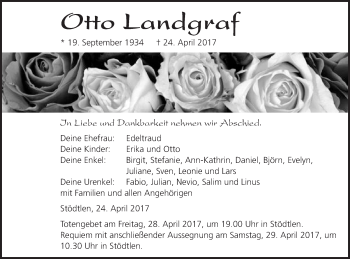 Traueranzeige von Otto Landgraf von Schwäbische Post