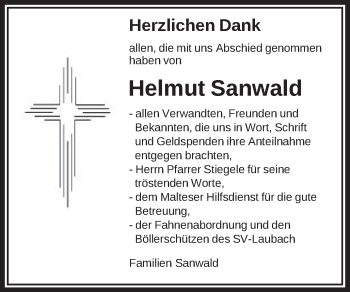Traueranzeige von Helmut Sanwald von Schwäbische Post