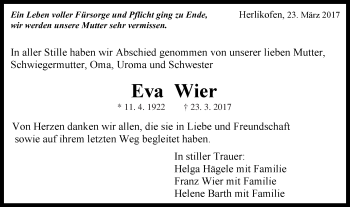 Traueranzeige von Eva Wier von Gmünder Tagespost