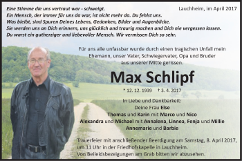 Traueranzeige von Max Schlipf von Schwäbische Post