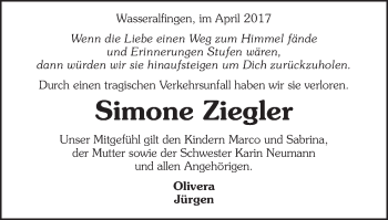Traueranzeige von Simone Ziegler von Schwäbische Post