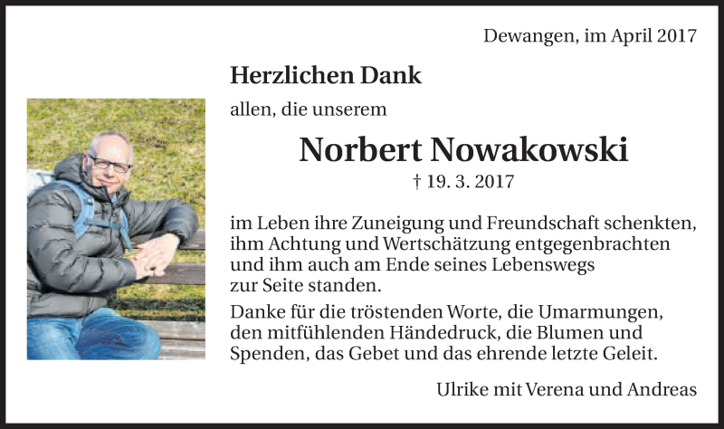  Traueranzeige für Norbert Nowakowski vom 06.04.2017 aus Schwäbische Post