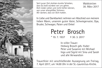 Traueranzeige von Peter Brosch von Gmünder Tagespost