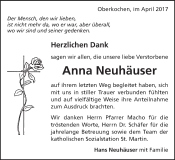 Traueranzeige von Anna Neuhäuser von Amtsblatt_Oko