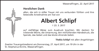 Traueranzeige von Albert Schlipf von Schwäbische Post