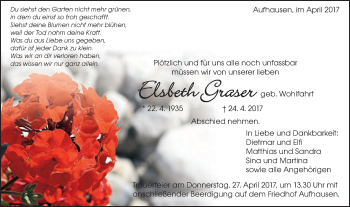 Traueranzeige von Elsbeth Graser von Schwäbische Post