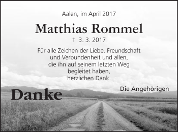 Traueranzeige von Matthias Rommel von Schwäbische Post