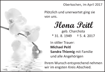 Traueranzeige von Ilona Peitl von Schwäbische Post