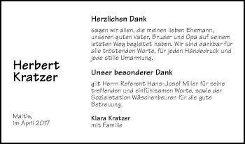 Traueranzeige von Herbert Kratzer von Gmünder Tagespost