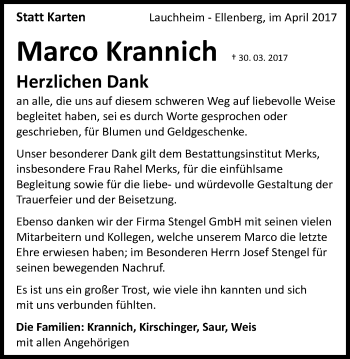 Traueranzeige von Marco Krannich von Schwäbische Post