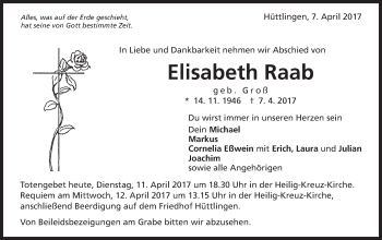 Traueranzeige von Elisabeth Raab von Schwäbische Post