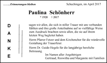 Traueranzeige von Paulina Schönherr von Gmünder Tagespost