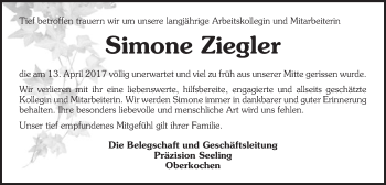 Traueranzeige von Simone Ziegler von Schwäbische Post