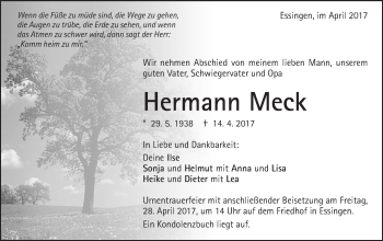Traueranzeige von Hermann Meck von Schwäbische Post