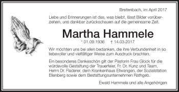 Traueranzeige von Martha Hammele von Schwäbische Post