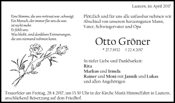 Traueranzeige von Otto Gröner von Gmünder Tagespost