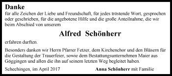 Traueranzeige von Alfred Schönherr von Gmünder Tagespost